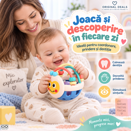Jucarii, Copii & Bebe - Jucarie minge pentru bebelusi, pentru dentitie, interactiva, 0-12 luni, roz-multicolor | ORIGINAL DEALS