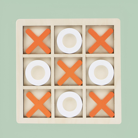 Jucarie Montessori Tic Tac Toe, , Educativa, Interactiva, din lemn, X si O, 9 Piese, 14.3x14.3 cm, Portocaliu Alb [1]