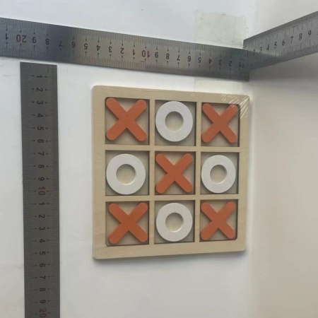 Jucarie Montessori Tic Tac Toe, , Educativa, Interactiva, din lemn, X si O, 9 Piese, 14.3x14.3 cm, Portocaliu Alb [9]