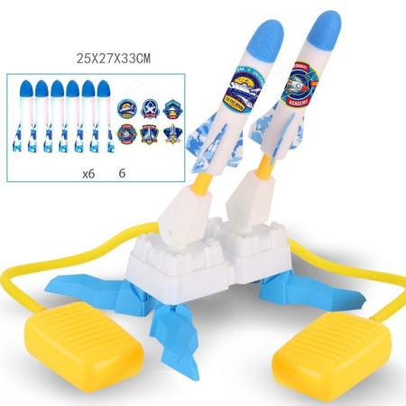 Jucarie pentru Copii, , Lansator de Rachete cu Piciorul, Doua Lansatoare, 6 Rachete Fara Lumini, 33x25x27 cm, Alb-Albastru [1]