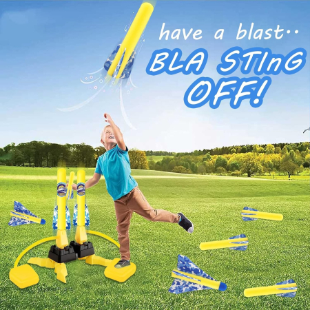 Jucarie pentru Copii, , Lansator de Rachete cu Piciorul, Doua Lansatoare, 6 Rachete Fara Lumini, 45x18 cm, Galben [4]