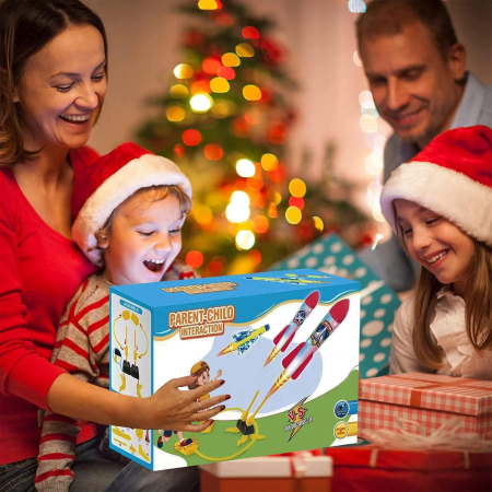 Jucarie pentru Copii, , Lansator de Rachete cu Piciorul, Doua Lansatoare, 6 Rachete Fara Lumini, 45x18 cm, Galben [1]