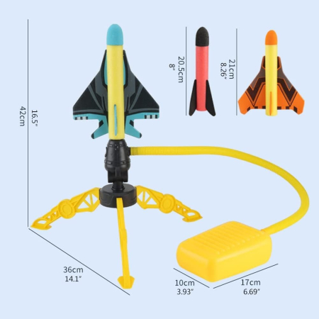 Jucarie pentru Copii, , Lansator de Rachete cu Piciorul, Un Lansator, 3 Rachete Fara Lumini, 3 Aircrafts, 42x36 cm, Multicolor [3]