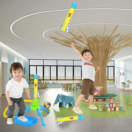 Jucarie pentru Copii, , Lansator de Rachete cu Piciorul, un Singur Lansator, 3 Rachete cu Lumini, 40.5 cm Inaltime, Multicolor [3]