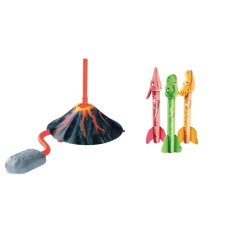Jucarii interactive - Jucarie pentru Copii, , Lansator de Rachete cu Piciorul, un Singur Lansator, 3 Rachete Donozauri cu Lumini, 30 cm Inaltime, Model Vulcan, Multicolor