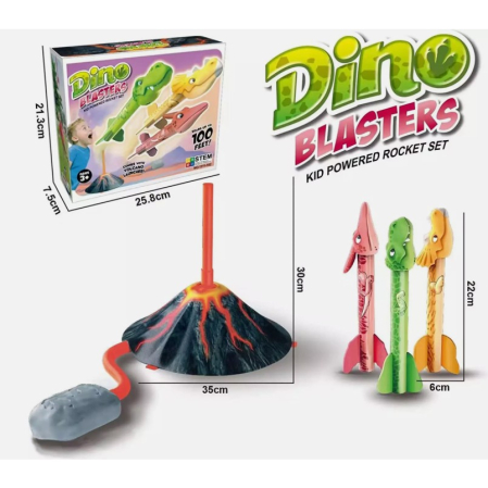 Jucarie pentru Copii, , Lansator de Rachete cu Piciorul, un Singur Lansator, 3 Rachete Donozauri cu Lumini, 30 cm Inaltime, Model Vulcan, Multicolor [9]
