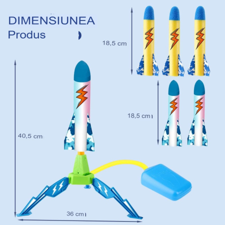 Jucarie pentru Copii, , Lansator de Rachete cu Piciorul, un Singur Lansator, 6 Rachete Fara Lumini, 40.5 cm Inaltime, Multicolor [4]