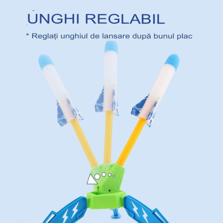 Jucarie pentru Copii, , Lansator de Rachete cu Piciorul, un Singur Lansator, 6 Rachete Fara Lumini, 40.5 cm Inaltime, Multicolor [3]