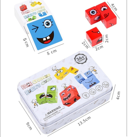 Jucarie Pentru Copii Montessori , Cub din Lemn, Asamblare Fete, 64 de Carti Distractive, pentru Baieti si Fete, Varsta +3 ani, Educativ, Cutie din Aluminiu, 13.5 x 4 x 9 cm, multicolor [1]