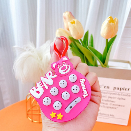 Jucarie pentru copii portabila , joc Gopher, cu lumini si muzica, tip breloc, model ursulet, material silicon si ABS, roz [2]