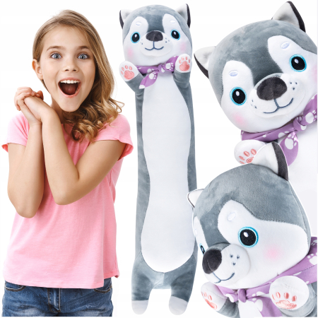 Jucarie pisica plus lunga, tip perna, lavabila, umplutura hipoalergenica, pentru copii si adulti, 70 cm, gri [1]
