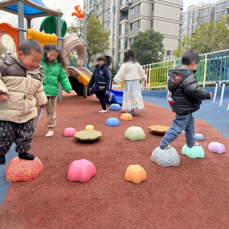 Jucarie Senzoriala de Echilibru, , Tip Stepping Stones, 5 Piese, din Spuma, pentru Miscare, Sarituri, Prindere, Diametru 28 cm, Model 2, Multicolor [2]