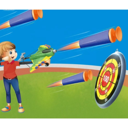 Jucaruie cu Lansator pentru Copii, , Lanseaza Manual, Tinta, 2 Avioane, 40 de Gloante din Material Moale, Joc Interactiv, 28.5x25x6.3 cm, Gri Verde [6]