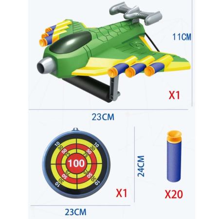 Jucaruie cu Lansator pentru Copii, , Lanseaza Manual, Tinta, Avion, 20 de Gloante din Material Moale, Joc Interactiv, 24x23.5x6.3 cm, Verde [4]