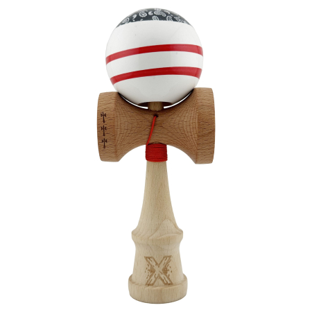 Kendama Chicanos V2 Cupe Mari - Kendama X CHICANOS Originala, Profesionala, , Big Cups V2, Super Sticky cu Cupe Mari, Rulment Metalic, din lemn 18 cm, Ata 55 cm, Negru/Alb
