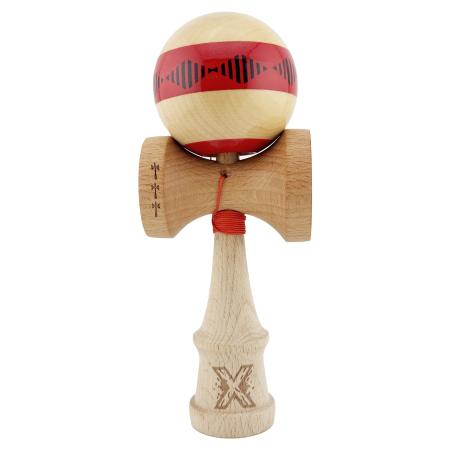 Kendama Frequency V2 Cupe Mari - Kendama X FREQUENCY Originala, Profesionala, , Big Cups V2, Super Sticky cu Cupe Mari, Rulment Metalic, din lemn 18 cm, Ata 55 cm, Rosu/Maro
