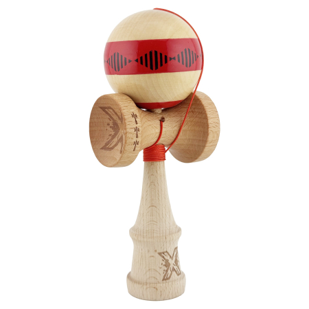 Kendama X FREQUENCY Originala, Profesionala, , Big Cups V2, Super Sticky cu Cupe Mari, Rulment Metalic, din lemn 18 cm, Ata 55 cm, Rosu/Maro [1]