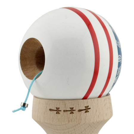 Kendama X Originala CHICANOS, Profesionala, , Cupe Mari KING SIZE V3, Super Sticky, Gaura in Baza, Rulment Metalic, din lemn 18 cm, Ata 55 cm, Albastru/Alb [5]