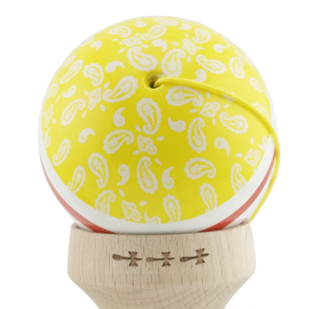 Kendama X Originala CHICANOS, Profesionala, , Cupe Mari KING SIZE V3, Super Sticky, Gaura in Baza, Rulment Metalic, din lemn 18 cm, Ata 55 cm, Galben/Alb [8]