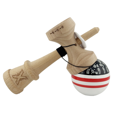 Kendama X Originala CHICANOS, Profesionala, , Cupe Mari KING SIZE V3, Super Sticky, Gaura in Baza, Rulment Metalic, din lemn 18 cm, Ata 55 cm, Negru/Alb [4]