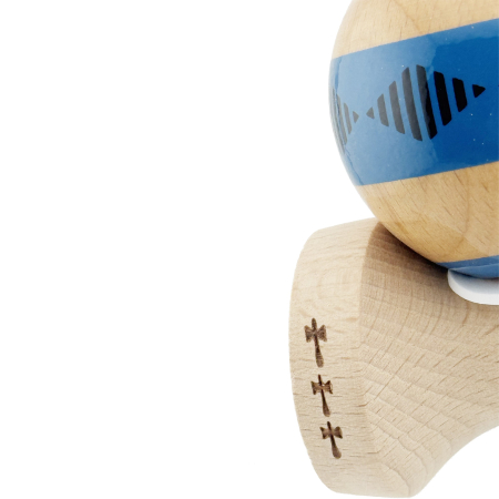 Kendama X Originala FREQUENCY, Profesionala, , Cupe Mari KING SIZE V3, Super Sticky, Gaura in Baza, Rulment Metalic, din lemn 18 cm, Ata 55 cm, Albastru/Maro [6]