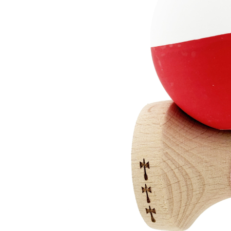 Kendama X Originala, Profesionala, , Big Cups V2, Rubber Grip cu Cupe Mari, Rulment Metalic cu Ata 55 cm, Alb/Rosu [5]