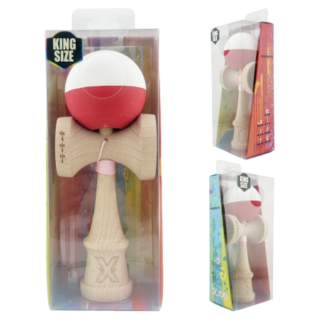 Kendama X Originala, Profesionala, , Big Cups V2, Rubber Grip cu Cupe Mari, Rulment Metalic cu Ata 55 cm, Alb/Rosu [9]