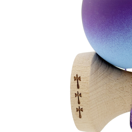 Kendama X Originala, Profesionala, , Big Cups V2, Rubber Grip cu Cupe Mari, Rulment Metalic cu Ata 55 cm, Violet/Albastru [4]