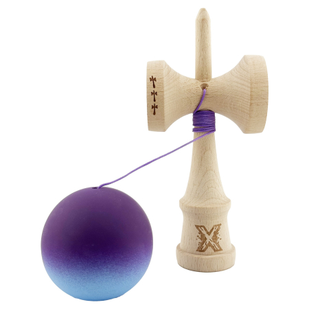 Kendama X Originala, Profesionala, , Big Cups V2, Rubber Grip cu Cupe Mari, Rulment Metalic cu Ata 55 cm, Violet/Albastru [2]