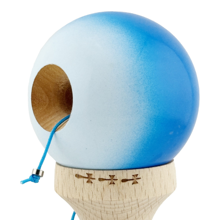 Kendama X Originala, Profesionala, , Big Cups V2, Super Sticky cu Cupe Mari, din lemn 18 cm, Rulment Metalic cu Ata 55 cm, Albastru/Alb [5]