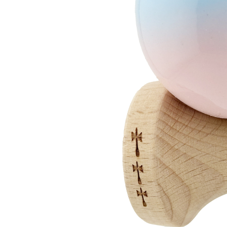 Kendama X Originala, Profesionala, , Big Cups V2, Super Sticky cu Cupe Mari, din lemn 18 cm, Rulment Metalic cu Ata 55 cm, Albastru deschis/Roz [5]
