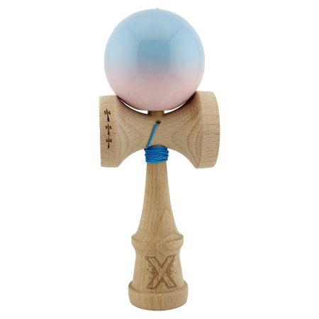 ✨TOATE PRODUSELE✨ - Kendama X Originala, Profesionala, , Big Cups V2, Super Sticky cu Cupe Mari, din lemn 18 cm, Rulment Metalic cu Ata 55 cm, Albastru deschis/Roz