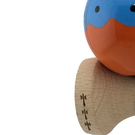 Kendama X Originala, Profesionala, , Big Cups V2, Super Sticky cu Cupe Mari, din lemn 18 cm, Rulment Metalic cu Ata 55 cm, Albastru/Portocaliu [6]