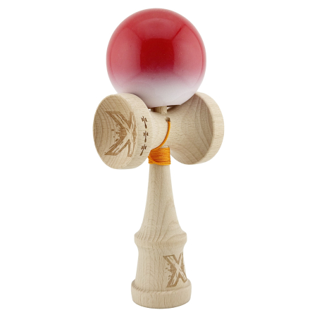Kendama X Originala, Profesionala, , Big Cups V2, Super Sticky cu Cupe Mari, din lemn 18 cm, Rulment Metalic cu Ata 55 cm, Gradient Rosu/Alb [9]