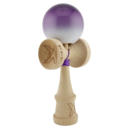 Kendama X Originala, Profesionala, , Big Cups V2, Super Sticky cu Cupe Mari, din lemn 18 cm, Rulment Metalic cu Ata 55 cm, Mov/Alb [9]