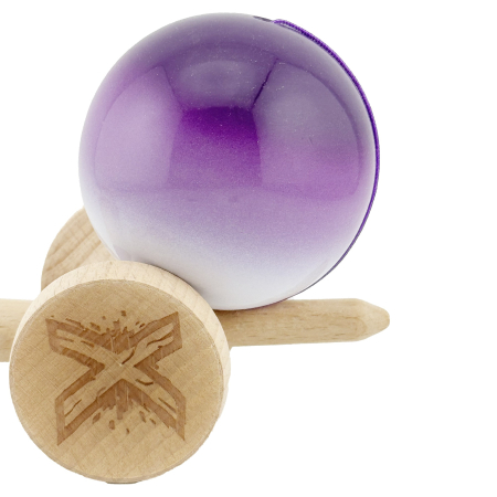 Kendama X Originala, Profesionala, , Big Cups V2, Super Sticky cu Cupe Mari, din lemn 18 cm, Rulment Metalic cu Ata 55 cm, Mov/Alb [7]