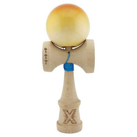 ✨TOATE PRODUSELE✨ - Kendama X Originala, Profesionala, , Big Cups V2, Super Sticky cu Cupe Mari, din lemn 18 cm, Rulment Metalic cu Ata 55 cm, Portocaliu/Galben/Alb