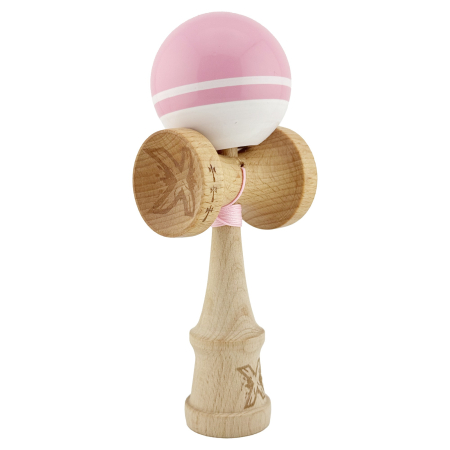 Kendama X Originala, Profesionala, , Big Cups V2, Super Sticky cu Cupe Mari, din lemn 18 cm, Rulment Metalic cu Ata 55 cm, Roz/Alb [8]