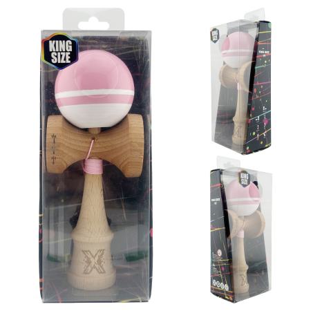 Kendama X Originala, Profesionala, , Big Cups V2, Super Sticky cu Cupe Mari, din lemn 18 cm, Rulment Metalic cu Ata 55 cm, Roz/Alb [9]