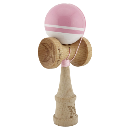 Kendama X Originala, Profesionala, , Big Cups V2, Super Sticky cu Cupe Mari, din lemn 18 cm, Rulment Metalic cu Ata 55 cm, Roz/Alb [1]