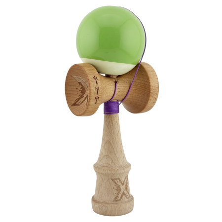 Kendama X Originala, Profesionala, , Big Cups V2, Super Sticky cu Cupe Mari, din lemn 18 cm, Rulment Metalic cu Ata 55 cm, Verde deschis/Alb [1]