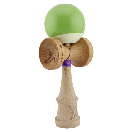 Kendama X Originala, Profesionala, , Big Cups V2, Super Sticky cu Cupe Mari, din lemn 18 cm, Rulment Metalic cu Ata 55 cm, Verde deschis/Alb [8]