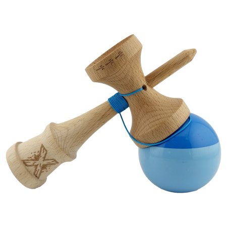 Kendama X Originala, Profesionala, , Big Cups V2, Super Sticky cu Cupe Mari, Rulment Metalic, din lemn 18 cm, Ata 55 cm, Albastru/Bleu [3]