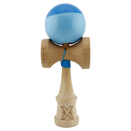 Kendama Super Sticky V2 Cupe Mari - Kendama X Originala, Profesionala, , Big Cups V2, Super Sticky cu Cupe Mari, Rulment Metalic, din lemn 18 cm, Ata 55 cm, Albastru/Bleu