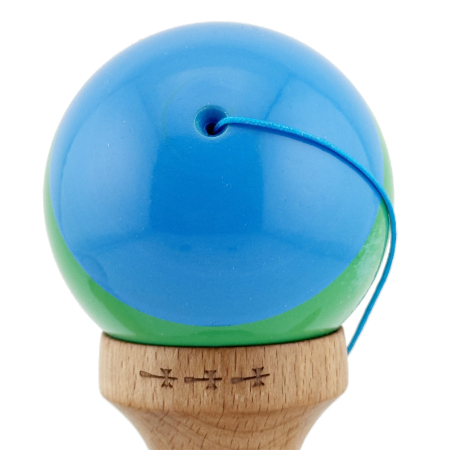 Kendama X Originala, Profesionala, , Big Cups V2, Super Sticky cu Cupe Mari, Rulment Metalic, din lemn 18 cm, Ata 55 cm, Albastru/Verde [8]