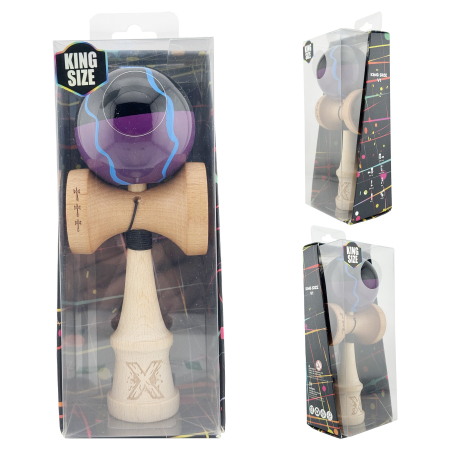 Kendama X Originala, Profesionala, , Big Cups V2, Super Sticky cu Cupe Mari, Rulment Metalic, din lemn 18 cm, Ata 55 cm, Negru/Mov [4]