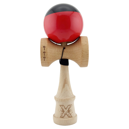 Kendama Super Sticky V2 Cupe Mari - Kendama X Originala, Profesionala, , Big Cups V2, Super Sticky cu Cupe Mari, Rulment Metalic, din lemn 18 cm, Ata 55 cm, Negru/Rosu