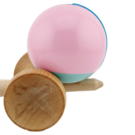 Kendama X Originala, Profesionala, , Big Cups V2, Super Sticky cu Cupe Mari, Rulment Metalic, din lemn 18 cm, Ata 55 cm, Roz/Verde [7]