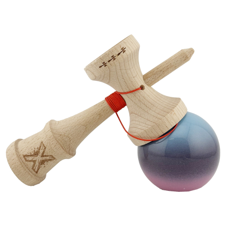 Kendama X Originala, Profesionala, , Big Cups V2, Super Sticky Cupe Mari, Rulment Metalic cu Ata 55 cm, Albastru Deschis/Mov/Roz [3]