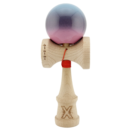 Kendama Super Sticky V2 Cupe Mari - Kendama X Originala, Profesionala, , Big Cups V2, Super Sticky Cupe Mari, Rulment Metalic cu Ata 55 cm, Albastru Deschis/Mov/Roz